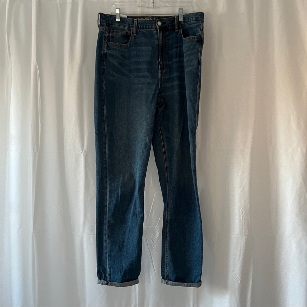 American Eagle Mom Jeans Medium Wash Mid Rise Denim 14 X Long